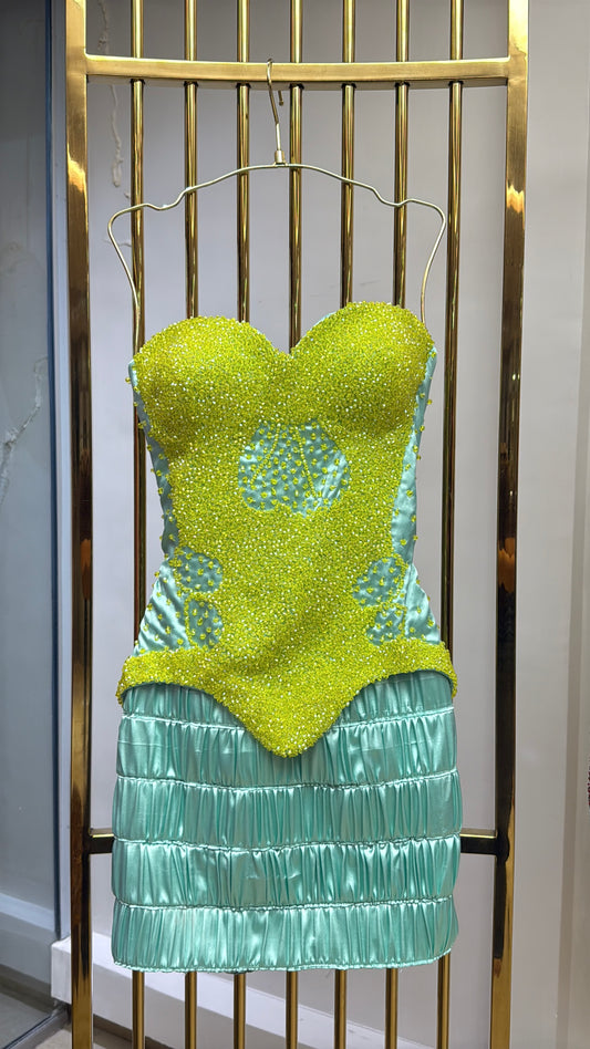 Lime Mirage Corset Top & Skirt