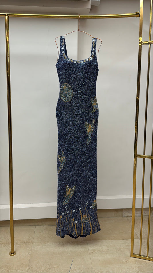 Midnight Garden Beaded Column Gown