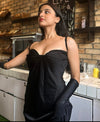 Blair black satin dress with gloves