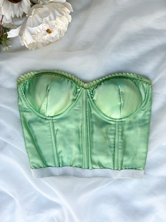 Green satin corset