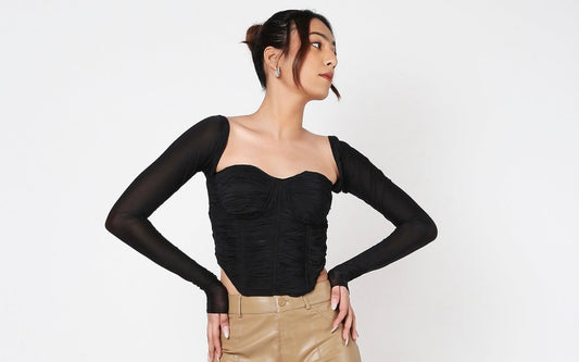 Mesh Black Full Sleeves Corset