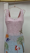 Flamingo Ombre Beaded Dress