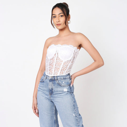 Feather White Lacey Corset Top