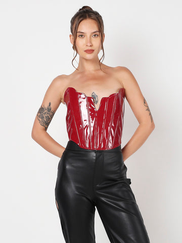Red Latex Leather Corset Top