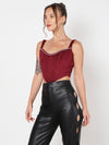 Red Suede Rhinestone Corset Top