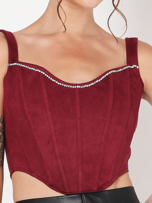 Red Suede Rhinestone Corset Top